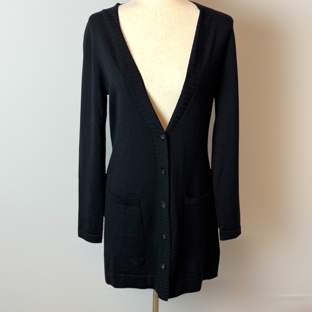 Semantiks womens long lightweight wool black‎ cardigan size M minimalist